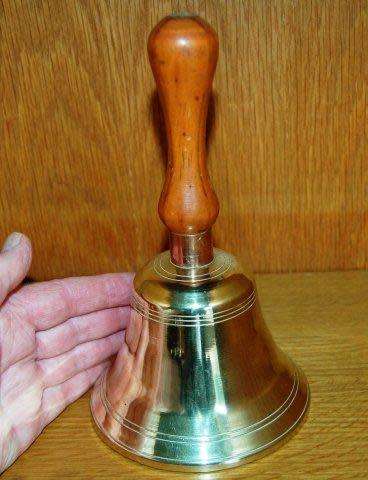 Quality Brass School Bell - Beautiful Tone - Height 210mm Bell Diam 125mm