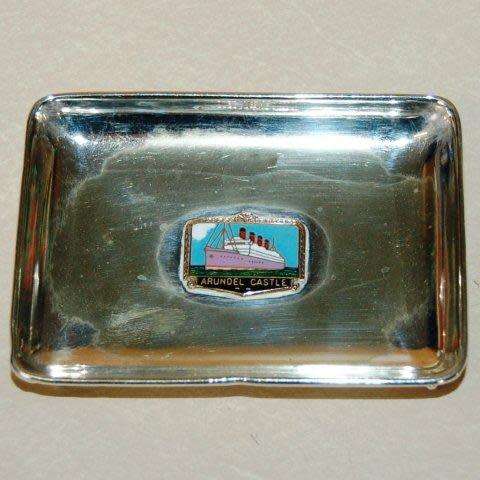 Arundel Castle Pin Tray on Legs with Enameled Motif - Wear Noted - See Pictures. 100mm X 75mm