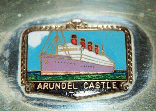 Arundel Castle Pin Tray on Legs with Enameled Motif - Wear Noted - See Pictures. 100mm X 75mm