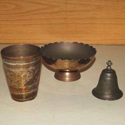 Etched Brass Beaker, Brass Bowl & Bell - Beaker Height 90mm See description for details