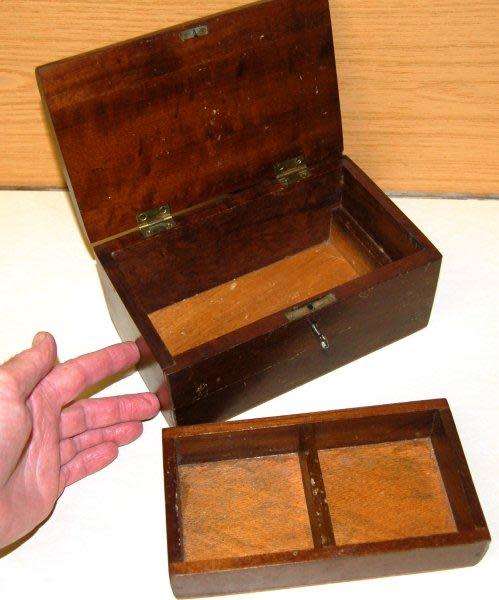Lockable wooden Trinket Type Box with inner tray - See pics - 215mm X 130mm X 100mm. Key Supplied