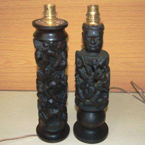 Two Intricately Carved Table Lamps. See description for further details.