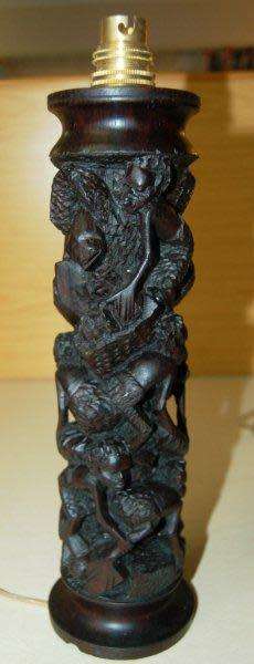 Two Intricately Carved Table Lamps. See description for further details.