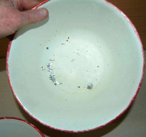 Vintage Pair of Large Enamel Popcorn Bowls - Some Wear Noted - Diameter 250mm Depth 120mm