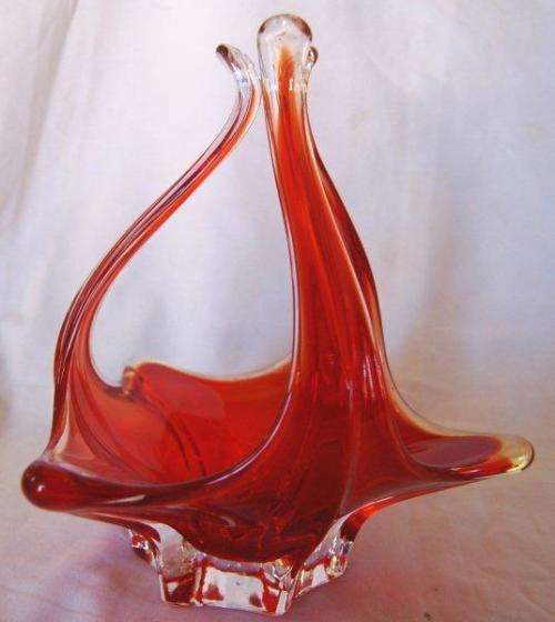 Stunning Red Glass Murano ? Basket - Height 210mm Diameter 180mm