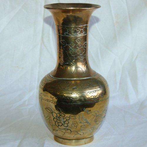 Antique Heavy Brass Vase with Base Stamp - Height 240mm