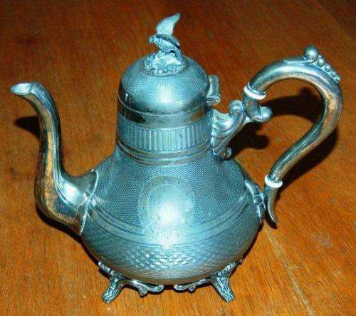 Rare Antique German Leuconide Metalware "Kayser Sohn" 3 Piece Tea Set Circa 1880 See description.