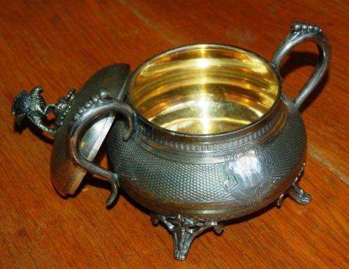 Rare Antique German Leuconide Metalware "Kayser Sohn" 3 Piece Tea Set Circa 1880 See description.