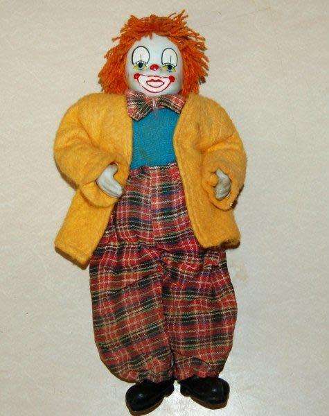 6 Assorted Clown Dolls - Some with Porcelain Heads & Hands - Tallest is 420mm