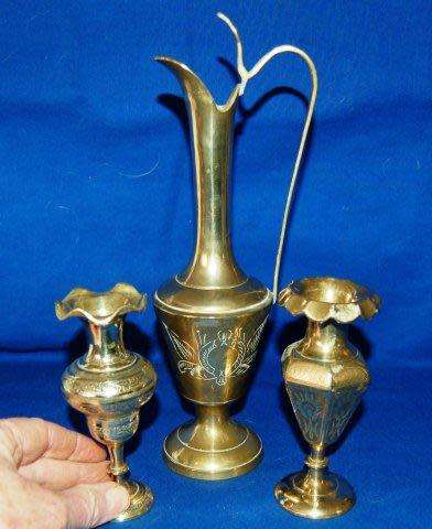 3 Quality Brass Vases - Tallest 280mm