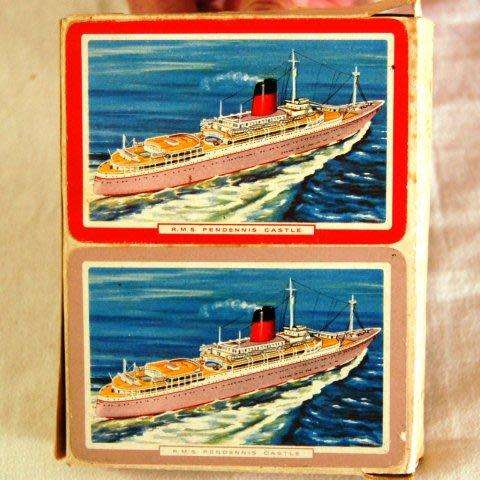 R.M.S. Pendennis Castle - Boxed Playing Cards. 2 Complete Packs with Jokers.