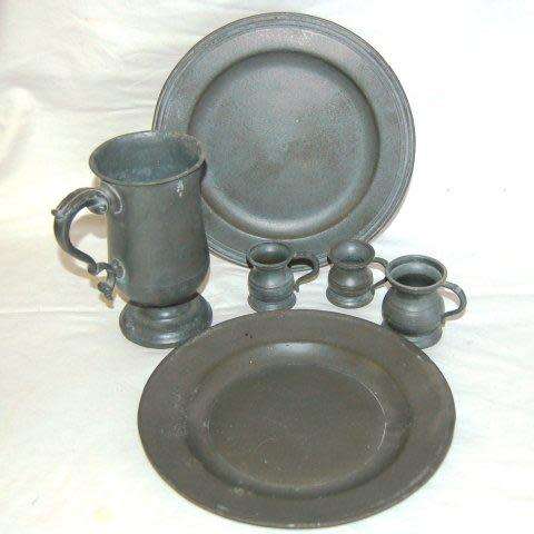 Antique Pewter Collection - Victorian Tankard, Gill Measures and Plates - See description & Pictures