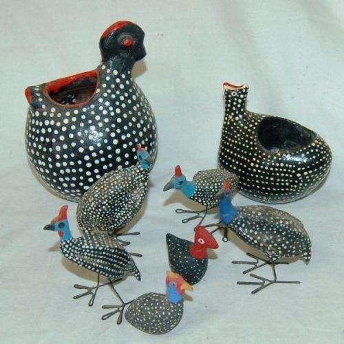 8 Assorted Guinea Fowl - As per pictures - Largest 130mm Tall