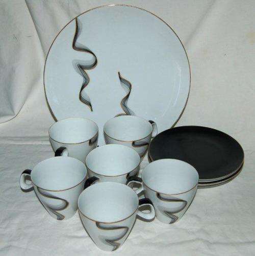 6 Japanese NARUMI cups with Serving Plate and 5 Side Plates - Plate is 270mm Dia - Cup height 80mm