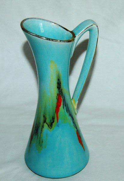 3 Vintage West German (Jasba ?) vases. Aqua abstract design - Tallest 200mm - Read description.