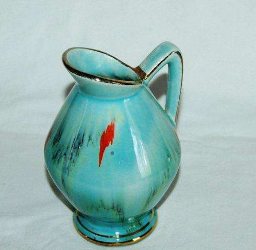 3 Vintage West German (Jasba ?) vases. Aqua abstract design - Tallest 200mm - Read description.