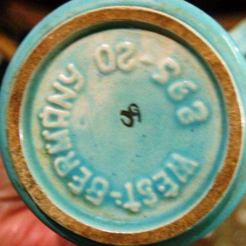 3 Vintage West German (Jasba ?) vases. Aqua abstract design - Tallest 200mm - Read description.