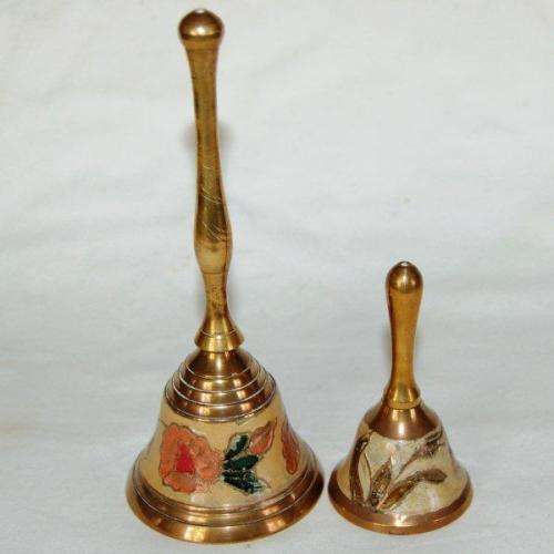 2 Attractive Cloisonne Brass Bells (Small Bell Has No Striker) Tallest 155mm