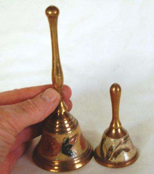 2 Attractive Cloisonne Brass Bells (Small Bell Has No Striker) Tallest 155mm