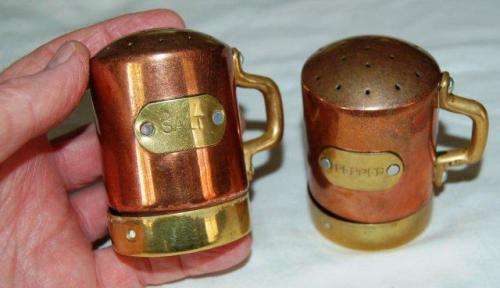 Copper & Brass Salt & Pepper Set -Height 75mm - See description for further details
