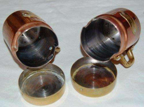 Copper & Brass Salt & Pepper Set -Height 75mm - See description for further details