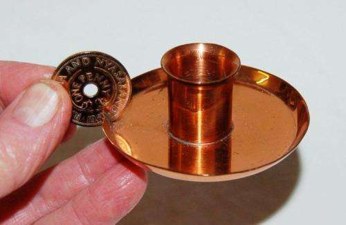 Copper Candle Holder and Ashtray Both with Rhodesia & Nyasaland Pennies.