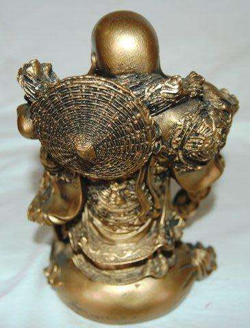 2 Laughing Composite Buddha Statuettes - Largest Height 180mm Width 180mm - Sold as one lot.