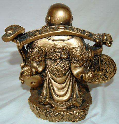 2 Laughing Composite Buddha Statuettes - Largest Height 180mm Width 180mm - Sold as one lot.