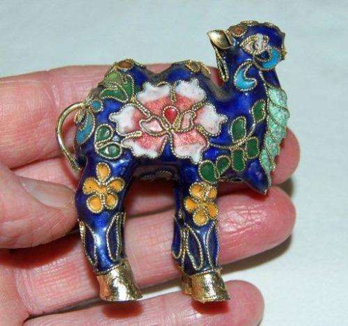 Miniature Cloisonne Enamel FENGSHUI Wealth Camel with Gilt Trim - plus a carved Camel