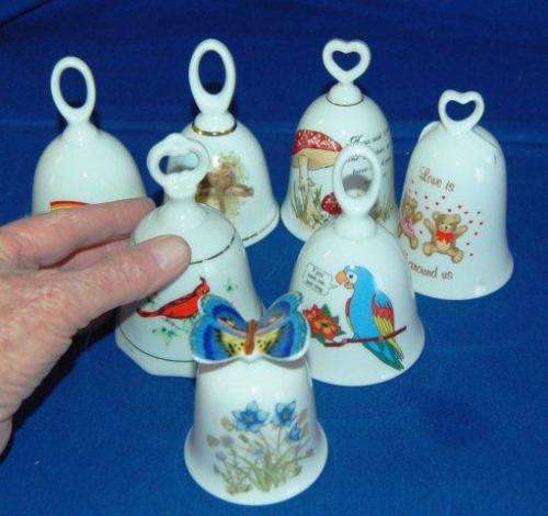 Collection of 7 Ceramic Bells - As per pictures - Sold as one lot - Tallest 110mm