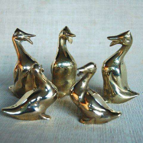 Family of 5 Vintage Solid Brass Ducks (Weight 1.85kg's) Tallest 90mm