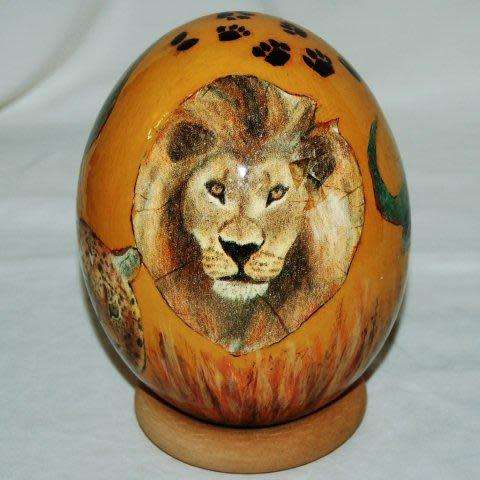 Big 5 Decoupaged Ostrich Egg - Stand not included.