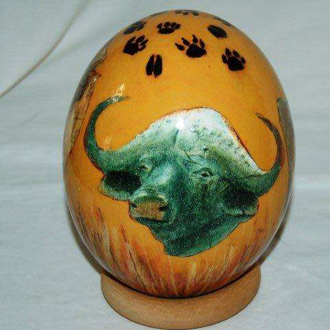 Big 5 Decoupaged Ostrich Egg - Stand not included.