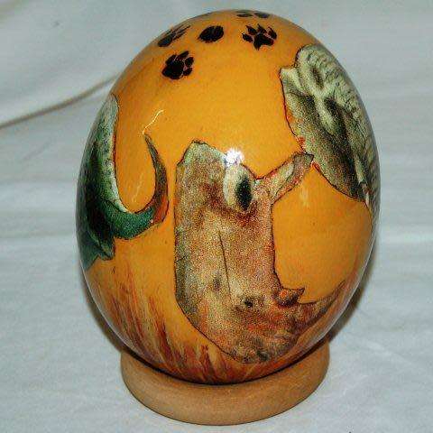 Big 5 Decoupaged Ostrich Egg - Stand not included.
