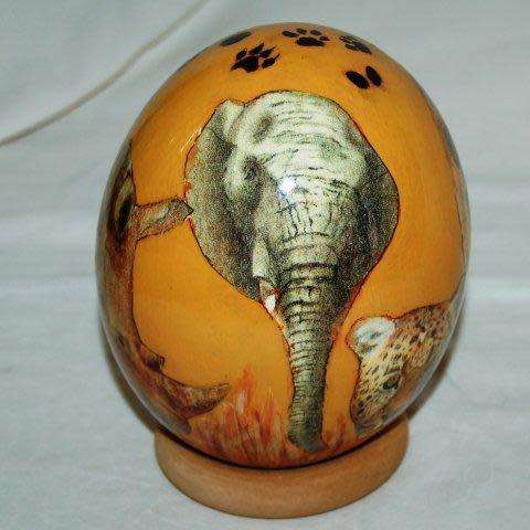 Big 5 Decoupaged Ostrich Egg - Stand not included.