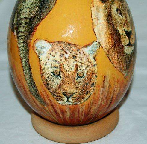Big 5 Decoupaged Ostrich Egg - Stand not included.