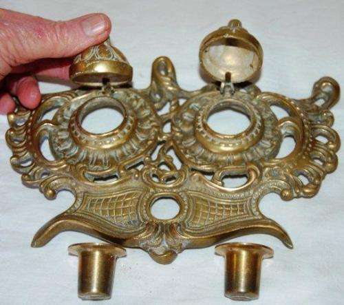 Vintage Brass Double Inkwell - Weight 1.1 kg's - Width 235mm - See description & Pictures.