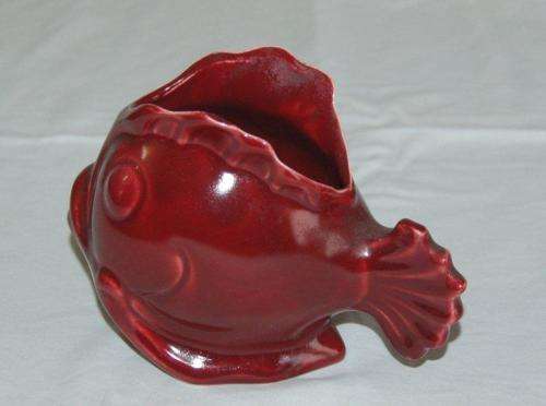 Rare Vintage Maroon Lucia Ware Fish Shaped Vase or Holder - Height 110mm