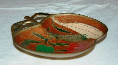 Brass Cloisonne Apple Shaped Dish - 150mm X 150mm