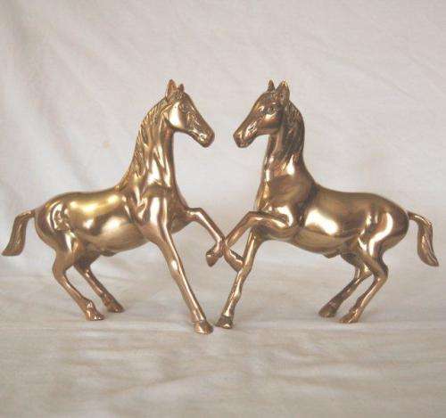 Pair of Quality Brass Prancing Horses - Height 195mm