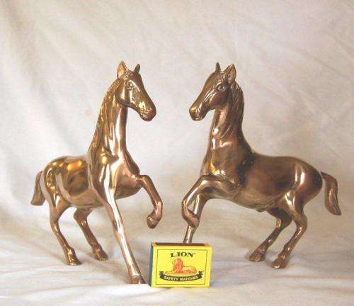Pair of Quality Brass Prancing Horses - Height 195mm