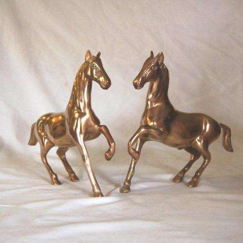 Pair of Quality Brass Prancing Horses - Height 195mm