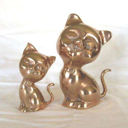 2 Adorable Brass Cats - Tallest is 165mm