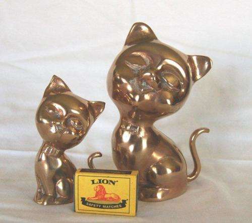 2 Adorable Brass Cats - Tallest is 165mm