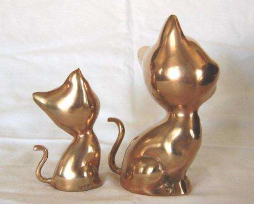 2 Adorable Brass Cats - Tallest is 165mm