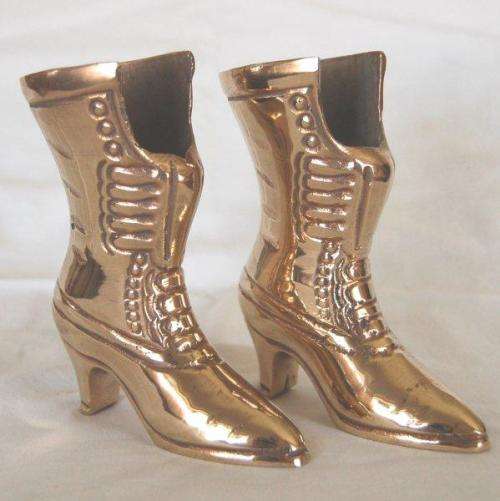 Vintage Pair of Victorian Brass High Heeled Boots - Height 130mm