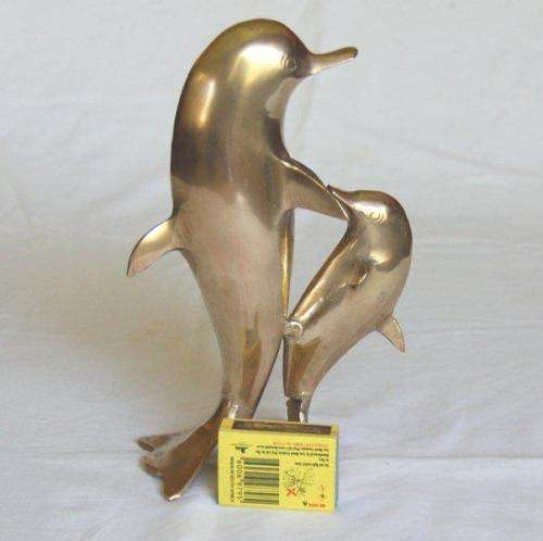 Quality Brass Dolphin Mother & Child - Height 215mm