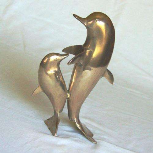 Quality Brass Dolphin Mother & Child - Height 215mm
