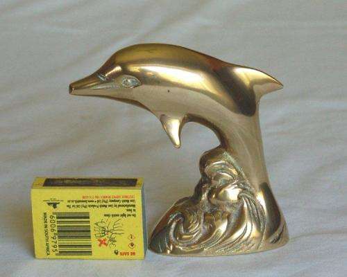 Beautiful Brass Dolphin Surfing a Wave - Height 105mm