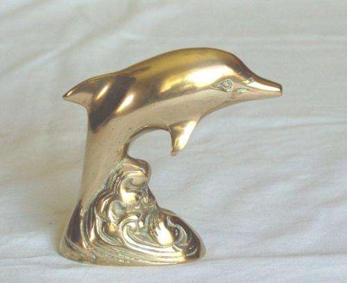 Beautiful Brass Dolphin Surfing a Wave - Height 105mm